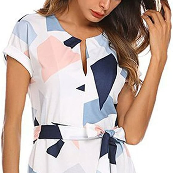 Geometric Print V-Neck Long Dress - Picture 6 of 10